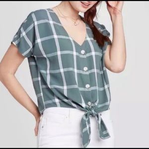 Plaid green and white Universal Thread Button-Up Blouse